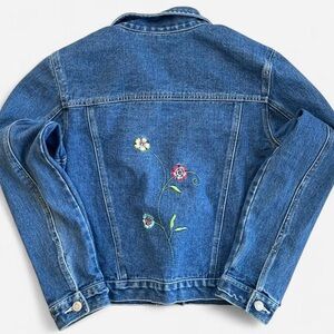 Vintage No Boundaries Y2K Embroidered Floral Flowers Denim Jacket